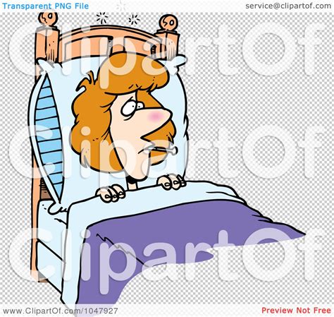 Royalty Free RF Clip Art Illustration Of A Cartoon Sick Woman In Bed