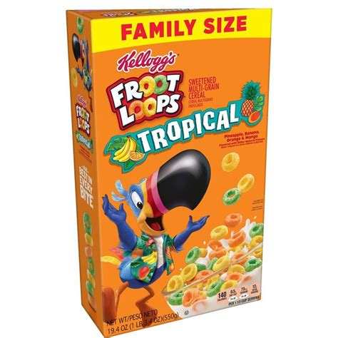 A Box Of Froot Loops Tropical Cereal On A White Background With An