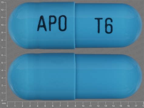 APO T6 Pill Blue Capsule Oblong 18mm Pill Identifier