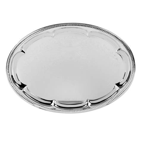 Oval Silver Effect Serving Plate Dinner Tray Platter Mirror Polished ...