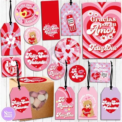 Kit Imprimible San Valentín Groovy Tags Etiquetas Stickers en venta en