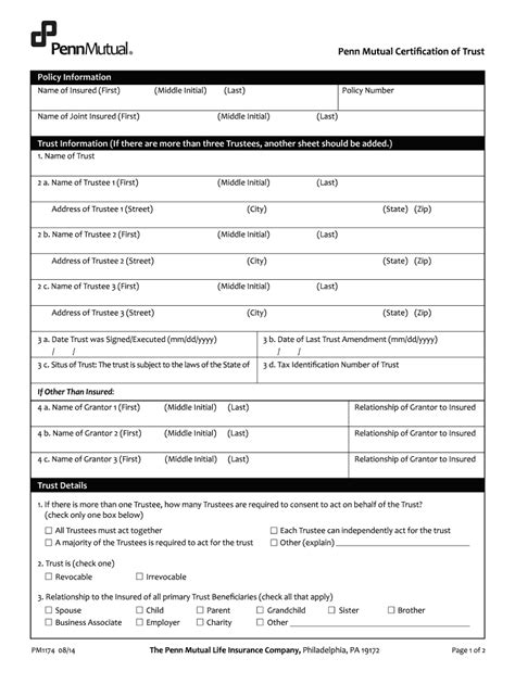 Penn Mutual Certification Trust Form Fill Online Printable Fillable