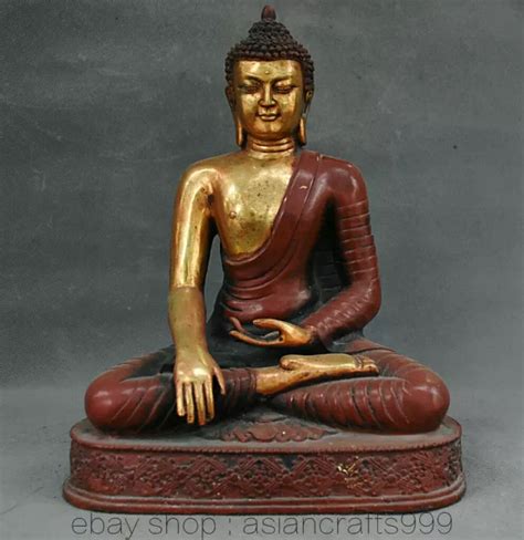 Tibet Buddhismus Bronze Vergoldet Shakyamuni Amitabha Buddha Robe