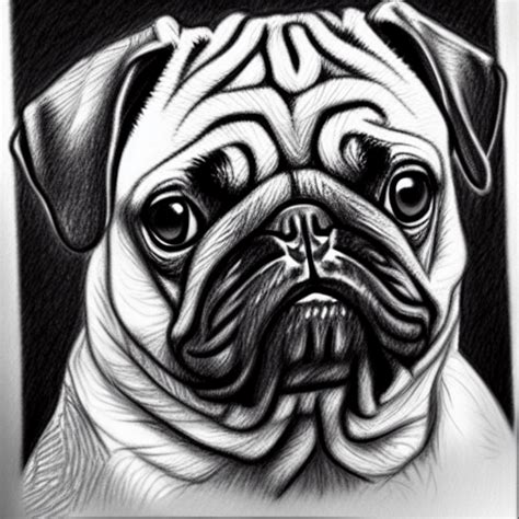 Realistic Pug Drawing · Creative Fabrica