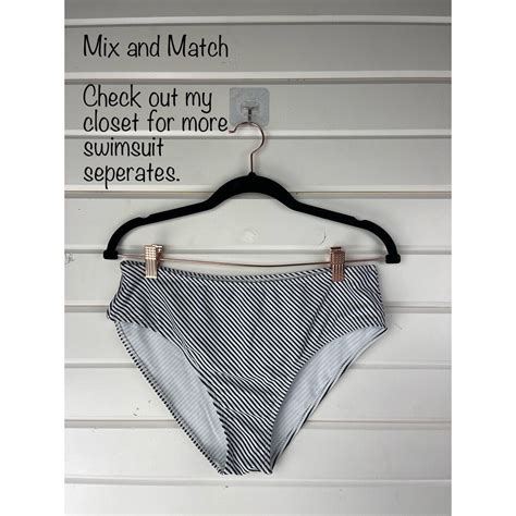 Large Black White Striped Bikini Bottom Swimwear Hip Gem