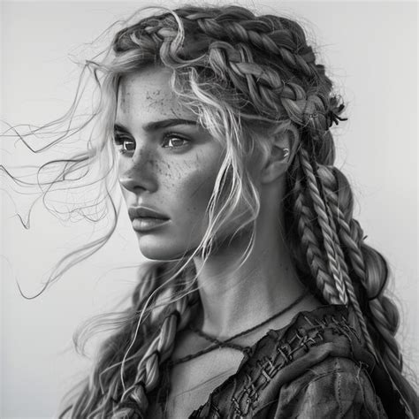 A Drawing Of A Woman With A Braid In Her Hair Premium AI Generated Image