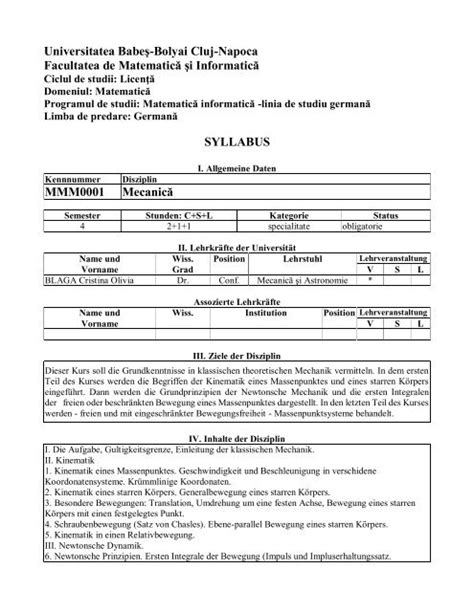 Universitatea Babe Bolyai Cluj Napoca Facultatea De Matematic