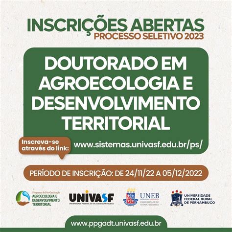 Inscrições para seleção 2023 do Doutorado em Agroecologia e