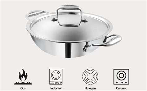 Vinod Platinum Triply Stainless Steel SAS Pro Kadai Pan With Lid 1 8