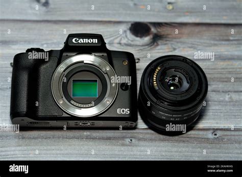 Cairo, Egypt, September 24 2022: Canon EOS M50 body, EF-M 15-45mm F3.5 ...