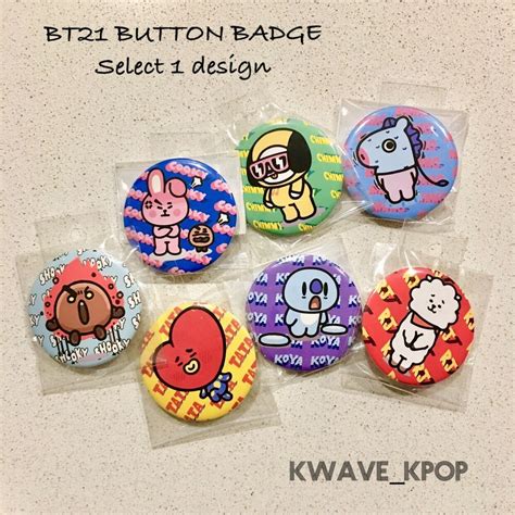 BT21 BUTTON BADGE MADE IN KOREA SELECT DESIGN TATA COOKY RJ