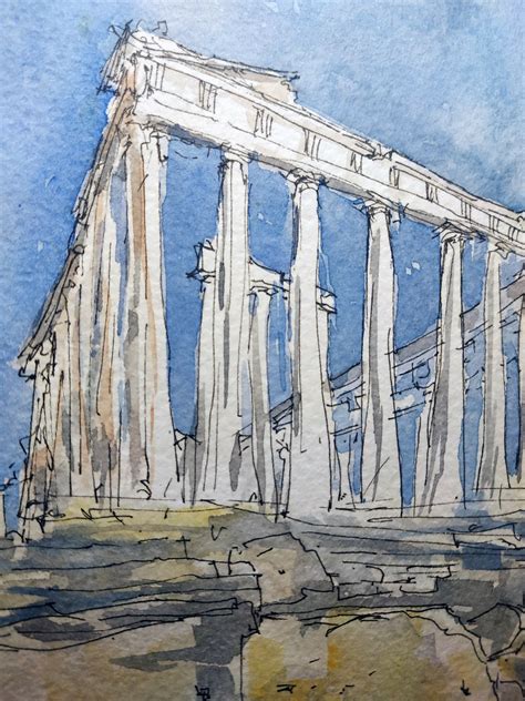 Parthenon Picture Athens Watercolor Original Painting Etsy