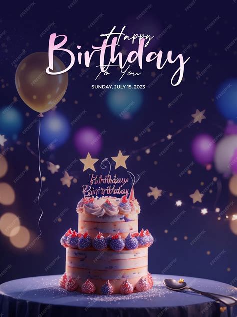 Premium Psd Psd Happy Birthday Poster With Delicious Birthday Cake