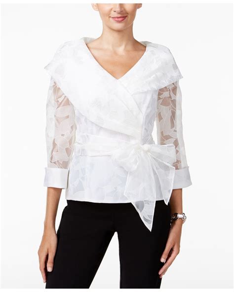 Alex Evenings Belted Portrait Collar Wrap Blouse In White Lyst