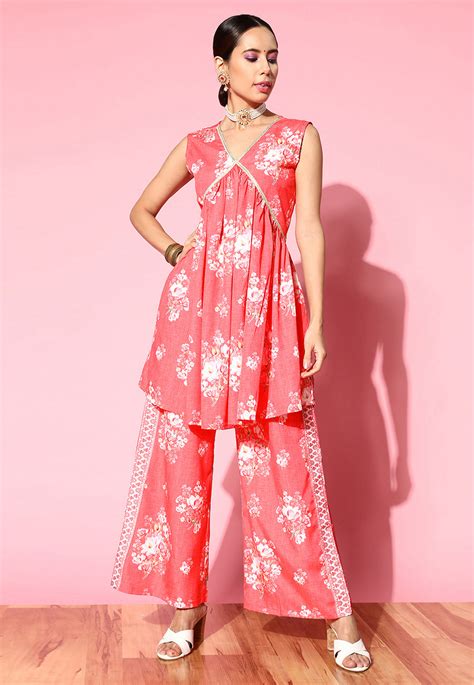 Pink Crepe Kurta Set With Palazzo 273582