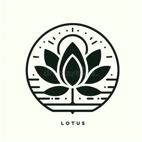 black lotus flower logo  water waves  circle frame  white