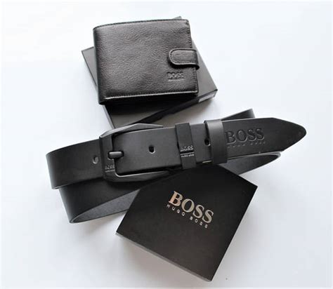 Мужской подарочный набор Hugo Boss ремень и кошелек черные (ID ...