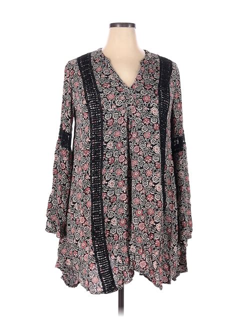 Knox Rose Rayon Floral Multi Color Black Long Sleeve Blouse Size