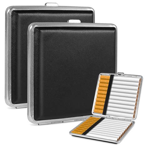 Foonii 2 Pcs Étui à Cigarettes Noir en métal Cuir Étui Porte Cigarettes