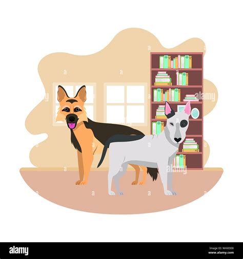 Cute And Adorable Dogs In Living Room Stock Vector Image And Art Alamy