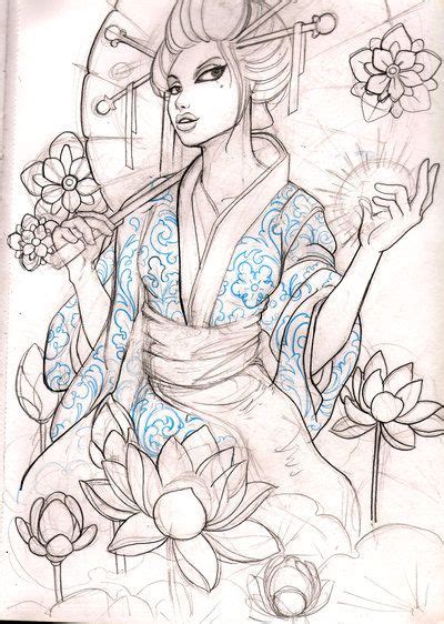 Geisha Sketch By Mojoncio On Deviantart Sketches Japanese Tattoo