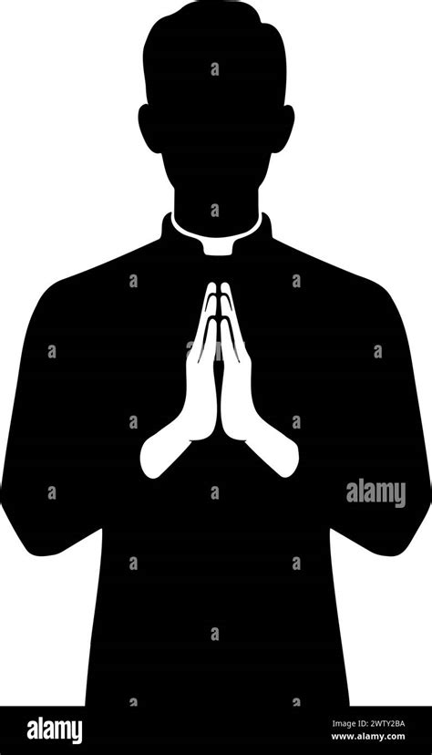 Priest Praying Silhouette Hands Folded For Prayer Vector Illustration