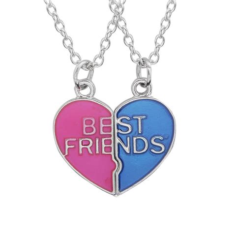 Best Friends Bff Crystal Heart Pendant Chain Friendship Necklace For Women Friendship