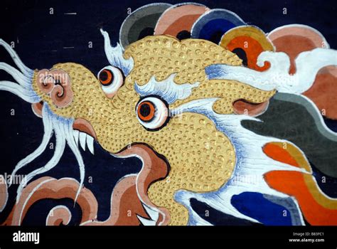 Representation of a dragon painted in traditional Bhutanese style Stock ...