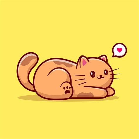 Cute Cat Laying Down On The Floor Cartoon Vector Icon Illustration