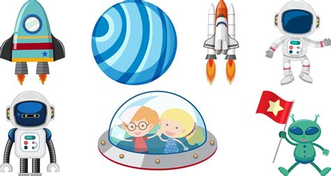 Set of space cartoon characters and objects 10959499 Vector Art at Vecteezy