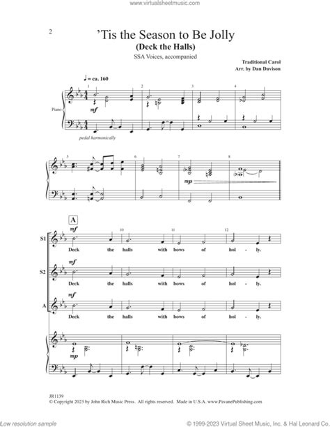 Tis The Season To Be Jolly Deck The Halls Sheet Music For Choir Ssa