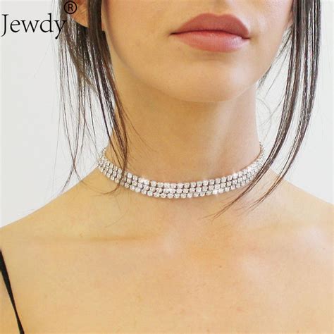 Rows Rhinestone Choker Necklace For Women Female Wedding