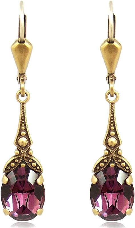 Jugendstil Ohrringe Gold Swarovski Kristalle Amethyst Lila Nobel