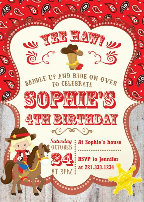 Cowgirl Invitation Cowgirl Birthday Party Cowgirl Printable Etsy