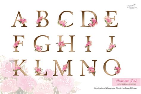 Pink Rose Floral Watercolor Alphabet Set