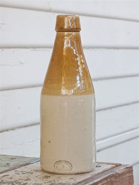 Antique Beer Or Ale Stoneware Glazed Pottery Bottle Made By J