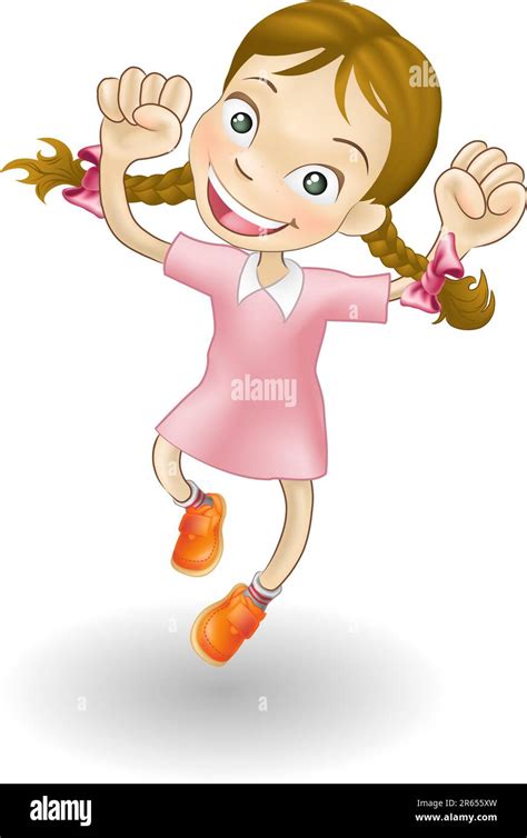 An Illustration Of A Young Caucasian Girl Jumping For Joy Stock Vector