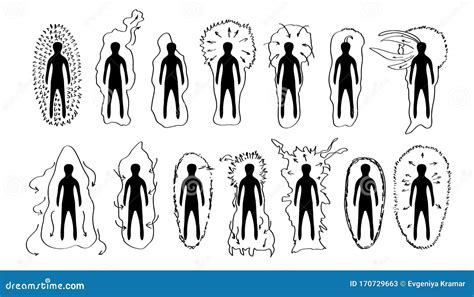 Vector Variants Of The Human Aura Hand Drawing Stock Illustration