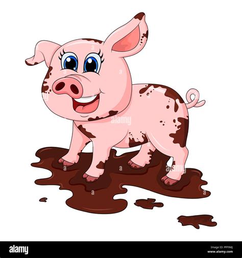 dirty pig in mud cartoon character vector design isolated on white ...