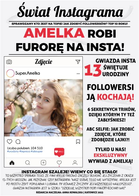 Prezent Na Urodziny Dla Nastolatki Gazeta Instagram Zdj Cie Imi Ramka