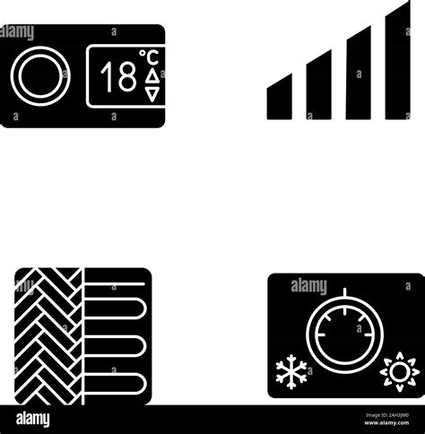 Air Conditioning Glyph Icons Set Digital Thermostat Power Level