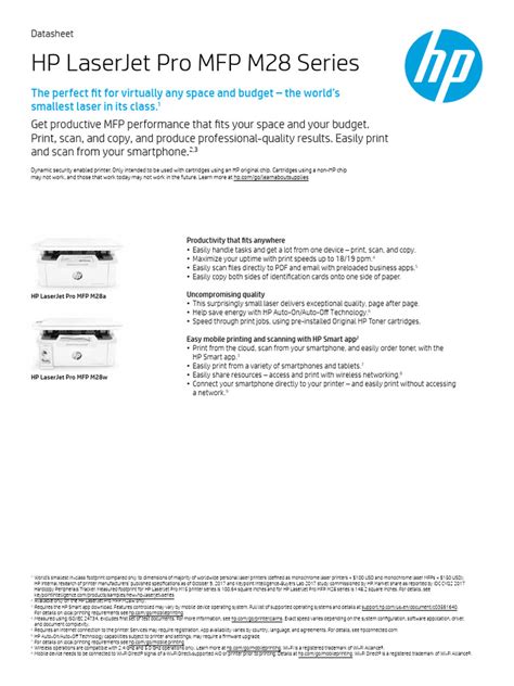 Hp Lj Pro m28 Datasheet | PDF | Printer (Computing) | Office Equipment