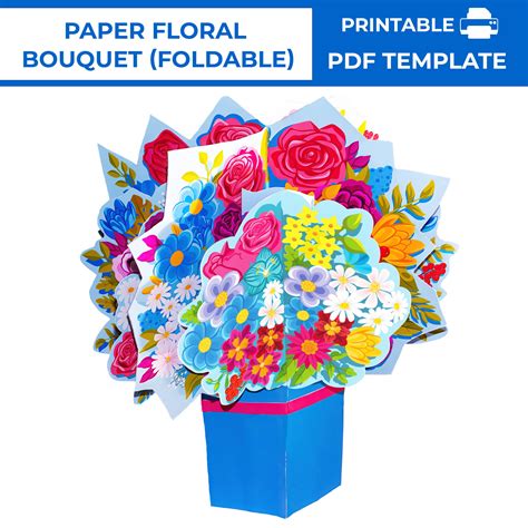 Printable Flower Bouquet Foldable Card Diy Paper Flower Bouquet Card