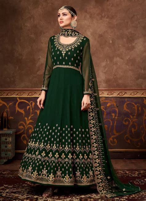 Dark Green Heavy Designer Work Elegant Anarkali Suit Indian Heavy