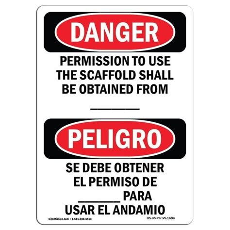 Signmission Safety Sign Osha Danger 24 Height Aluminum Permission