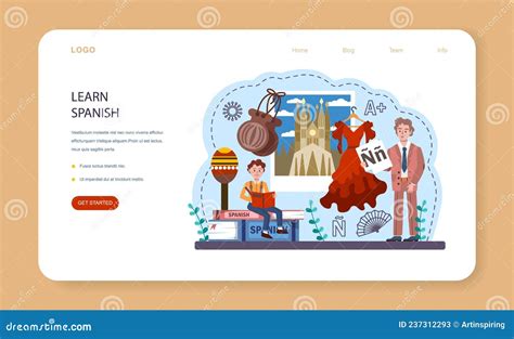 Spanish Learning Web Banner Or Landing Page Language School Stock