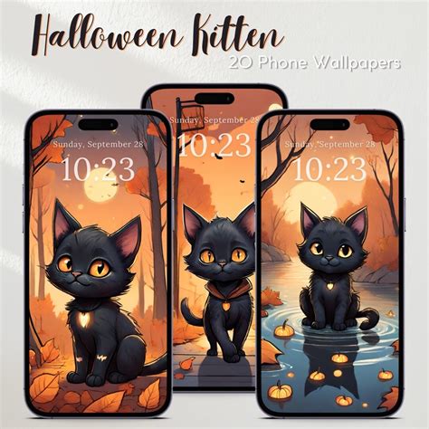 Cute Halloween Cat Wallpapers Fall Cat Phone Wallpapers - Etsy