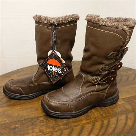 Totes Celina Womens Brown Waterproof Side Zip Up Winter Boots