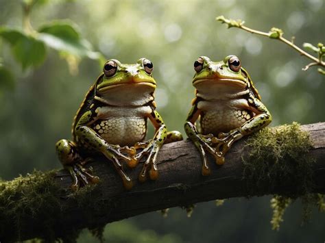 Premium Photo Frogs Sitting On Top Of A Tree Branch