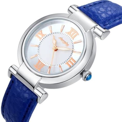 Sharphy Montre Femme De Marque Bracelet En Bleu Cuir Tanche Chiffres